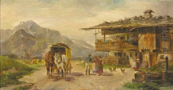 A Coach By A Chalet Oil Painting by Ludwig Mueller-Cornelius