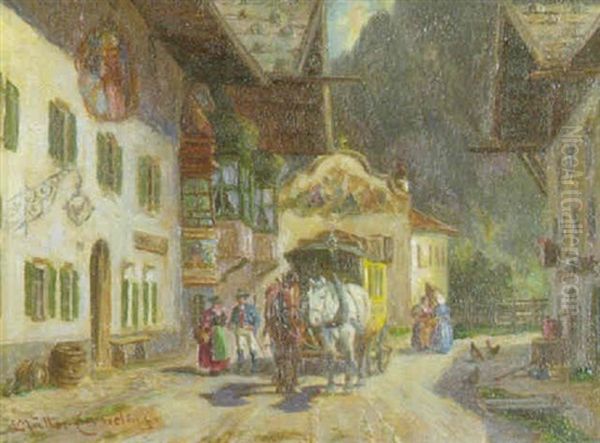 Postkutsche In Mittenwald Oil Painting by Ludwig Mueller-Cornelius