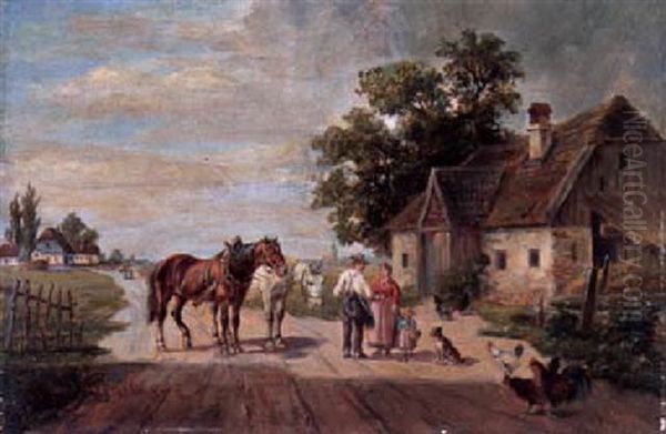 Auf Der Dorfstrase Oil Painting by Ludwig Mueller-Cornelius