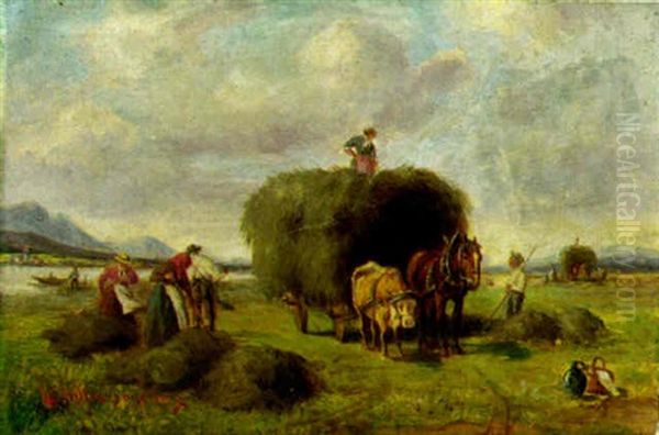 Harvesting The Hay Oil Painting by Ludwig Mueller-Cornelius