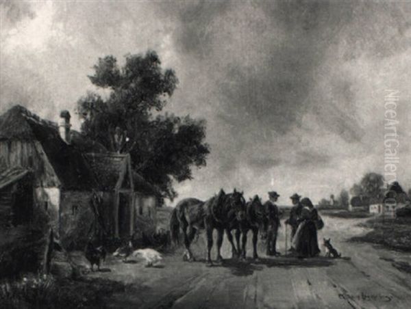 Begegnung Auf Der Dorfstrase Oil Painting by Ludwig Mueller-Cornelius