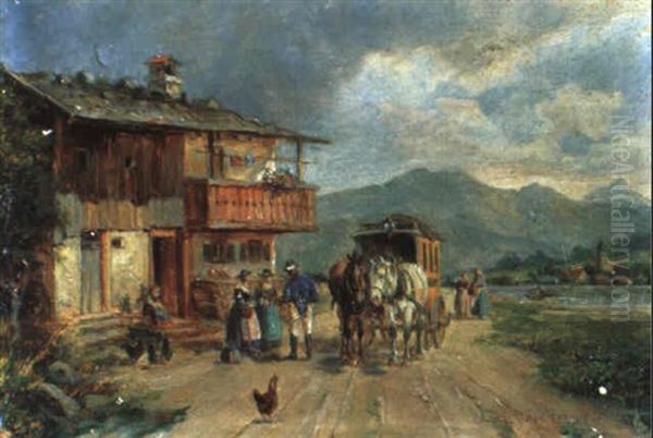 Ankunft Der Postkutsche Oil Painting by Ludwig Mueller-Cornelius