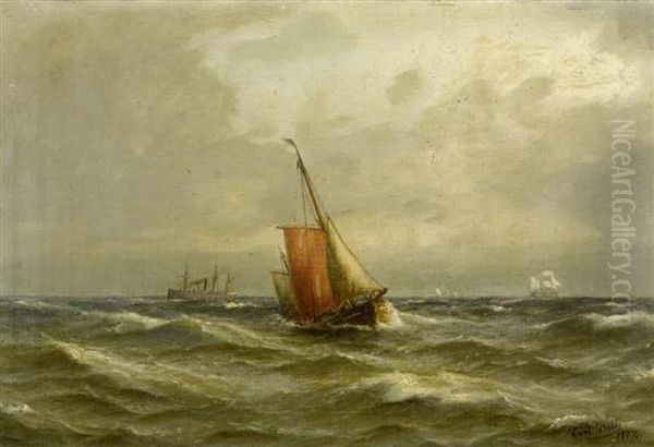 Ships On The High Sea Oil Painting by Carl Ludwig Bille