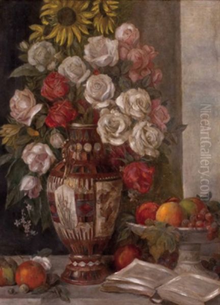 Blumenstillleben Mit Obst Und Buch by Victor Mueller-Garanta