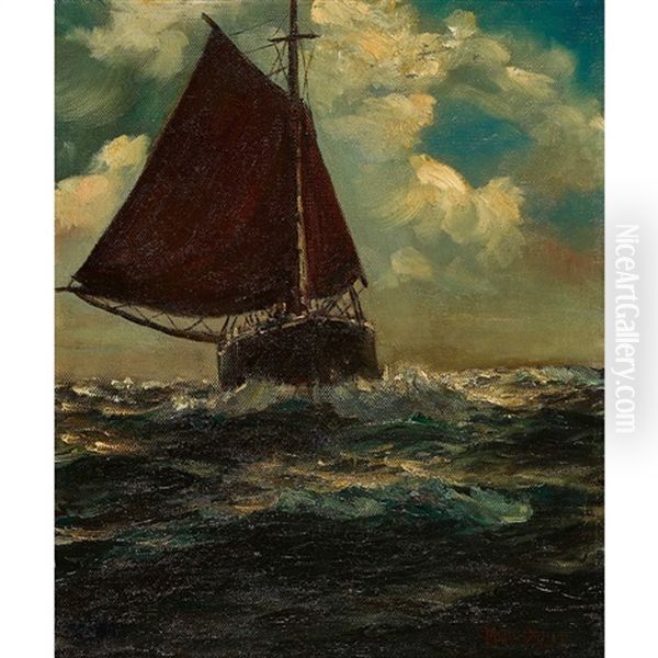 Segelschiff Auf Rauher See Oil Painting by Franz Mueller-Gossen