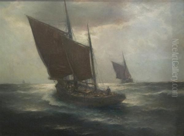 Bateau De Peche Au Large Oil Painting by Franz Mueller-Gossen