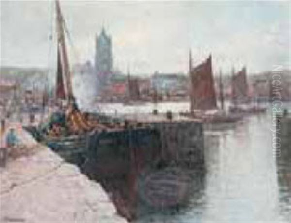 Voiliers Au Port Oil Painting by Franz Mueller-Gossen