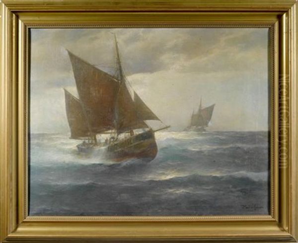 Deux Voiliers Oil Painting by Franz Mueller-Gossen