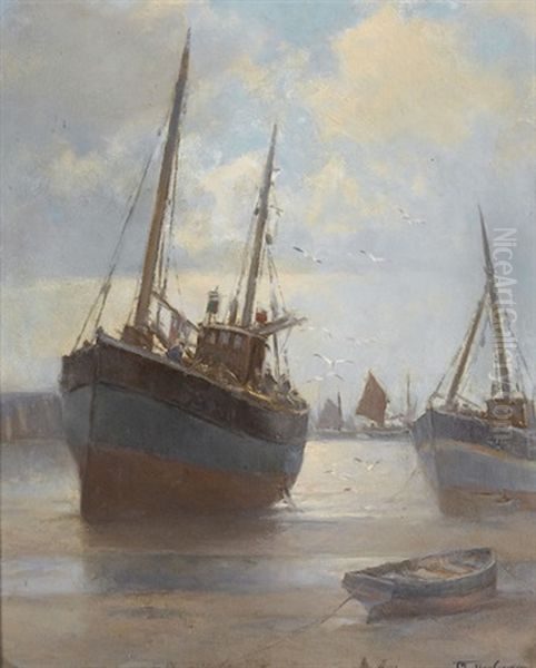 Maree Basse Dans Le Port De St. Ives Oil Painting by Franz Mueller-Gossen