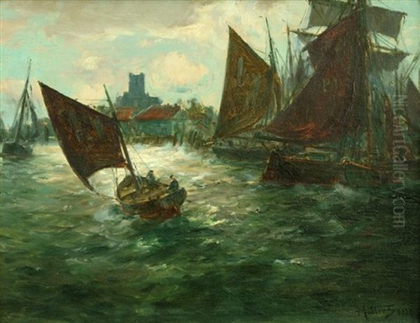 Duisburger Hafen Oil Painting by Franz Mueller-Gossen