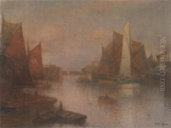 Hafen Bei Abendbeleuchtung Oil Painting by Franz Mueller-Gossen