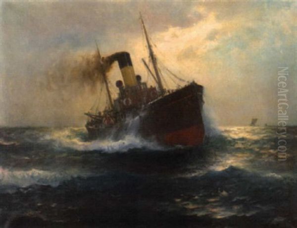 Dampfer Auf See Oil Painting by Franz Mueller-Gossen