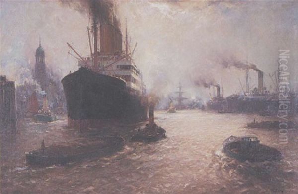 Der Hamburger Hafen Oil Painting by Franz Mueller-Gossen