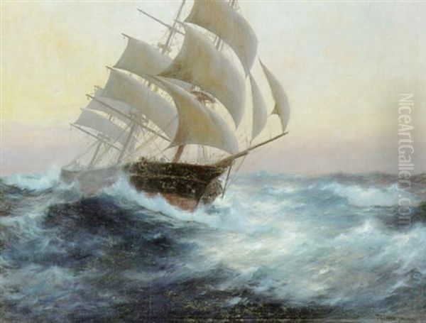 Fuldrigger Pa Havet Oil Painting by Franz Mueller-Gossen