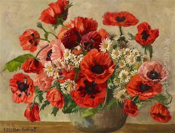 Blumenstraus Mit Rotem Klatschmohn Oil Painting by Elsa Mueller-Kaempf