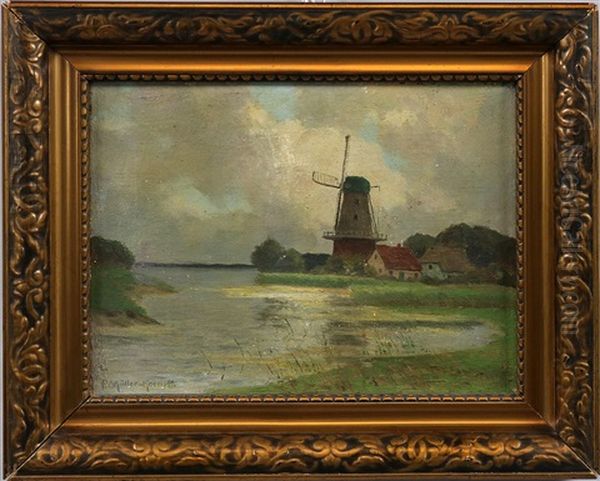 Wohl Bodden-landschaft Mit Muhle Und Bauernkate Oil Painting by Paul Mueller-Kaempff