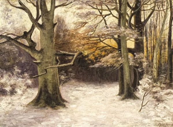 Winterwald Oil Painting by Paul Mueller-Kaempff