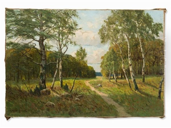 Birches At The Forest Oil Painting by Paul Mueller-Kaempff