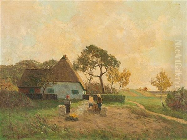 Farmstead In Ahrenshoop Oil Painting by Paul Mueller-Kaempff