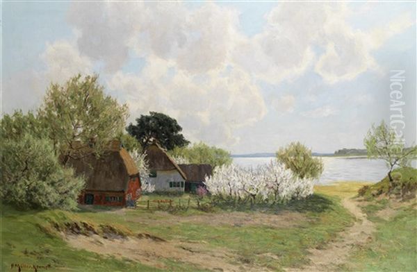 Cottages By A River Oil Painting by Paul Mueller-Kaempff