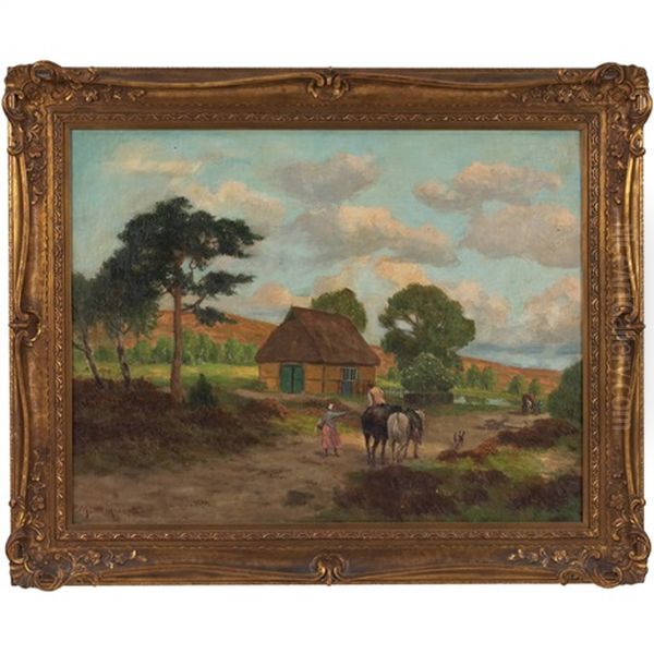 Country Farm Oil Painting by Paul Mueller-Kaempff