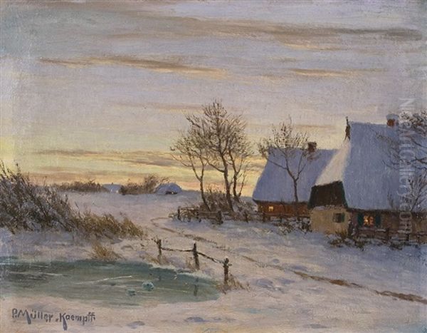 Winter Evening Oil Painting by Paul Mueller-Kaempff