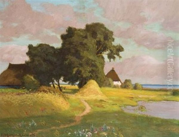 Katen Am Sommerlichen Bodden Oil Painting by Paul Mueller-Kaempff