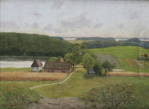 Mecklenburgische Landschaft Mit Bauernhof Am See Oil Painting by Paul Mueller-Kaempff