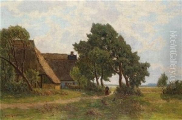 Bauergehoft Bei Ahrenshoop Oil Painting by Paul Mueller-Kaempff