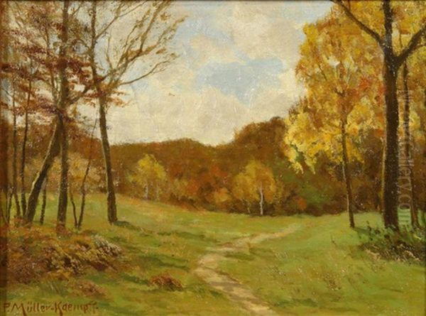 Stiller Herbsttag. Blick Auf Einsamen Pfad Am Waldesrand Oil Painting by Paul Mueller-Kaempff