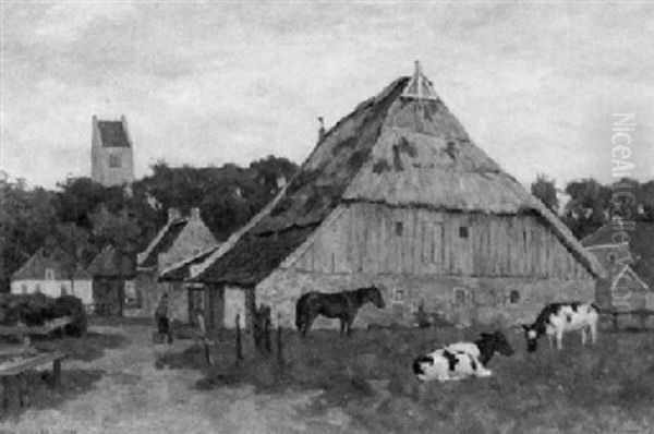 Bauernhof Mit Weidevieh Oil Painting by Paul Mueller-Kaempff