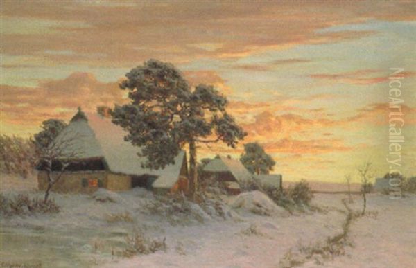 Bauernhauser Im Schnee Oil Painting by Paul Mueller-Kaempff