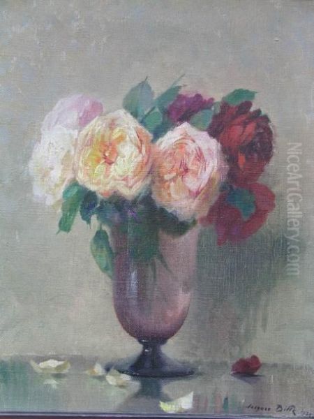 Vase De Roses Oil Painting by Jacques Bille