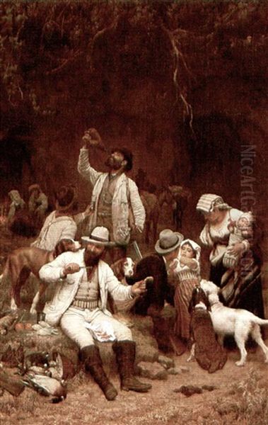 Jagerfruhstuck In Der Grotte Von Cervara Oil Painting by Gustav Adolf Mueller-Koburg