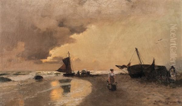 Segelboote Am Ostseestrand Oil Painting by Konrad Alexander Mueller-Kurzwelly