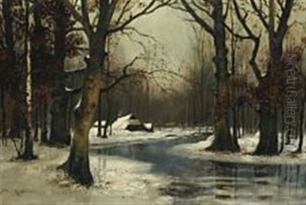 Winterscape Oil Painting by Konrad Alexander Mueller-Kurzwelly