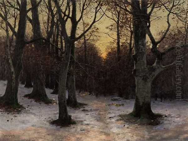 Winter Forest Oil Painting by Konrad Alexander Mueller-Kurzwelly