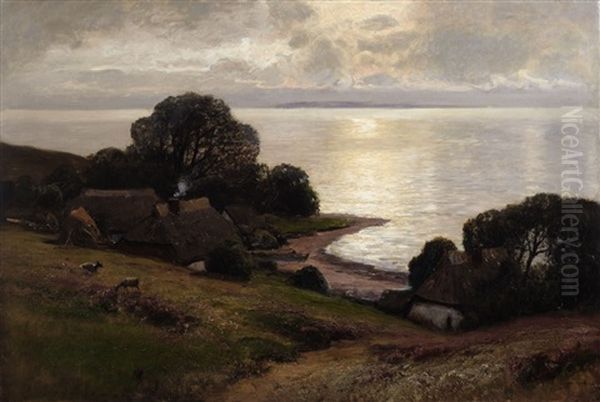 An Old Farmhouse By The Beach At Rugen Oil Painting by Konrad Alexander Mueller-Kurzwelly