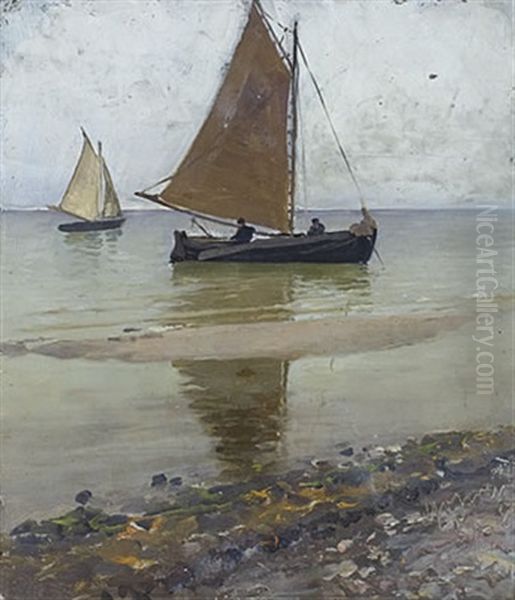 Netzboote In Der Abenddammerung Oil Painting by Konrad Alexander Mueller-Kurzwelly