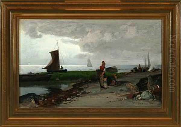 Costal Scenery With Fishing Boats Oil Painting by Konrad Alexander Mueller-Kurzwelly