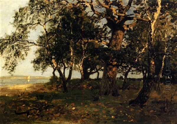 A Wooded Shore Oil Painting by Konrad Alexander Mueller-Kurzwelly