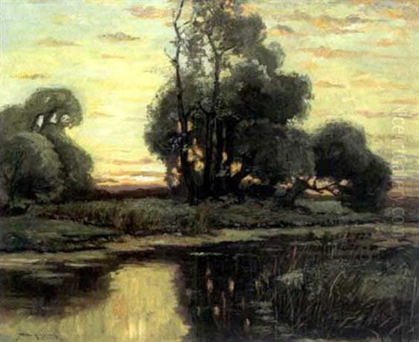 Landschaft Mit Gewasser Im Abendlicht Oil Painting by Konrad Alexander Mueller-Kurzwelly