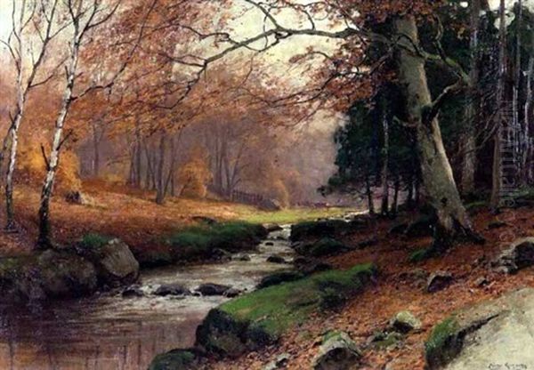 Herbstwald Mit Bachlauf Oil Painting by Konrad Alexander Mueller-Kurzwelly