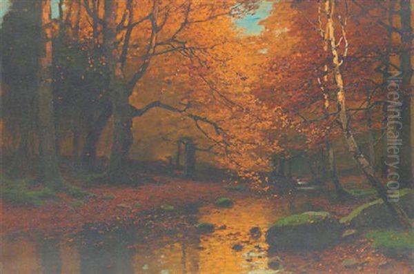 Herbstwaldstuck Oil Painting by Konrad Alexander Mueller-Kurzwelly