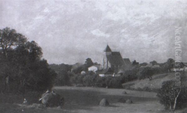 Kirchdorf Mit Backsteinkirche In Weiter Hugeliger Landschaft Oil Painting by Konrad Alexander Mueller-Kurzwelly