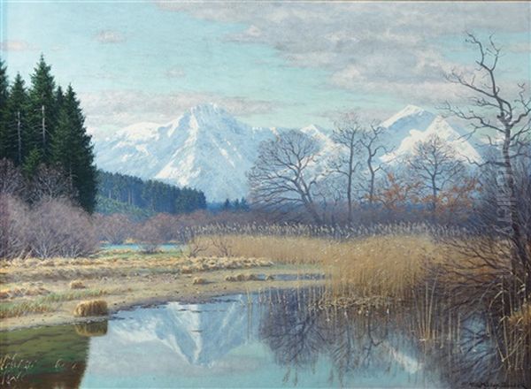 Landscape In The Alpine Foothills Oil Painting by Fritz Mueller-Landeck