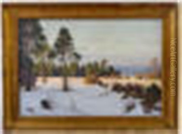 Munichen ' Snow Scene Lit By An Early Sun Oil Painting by Fritz Mueller-Landeck