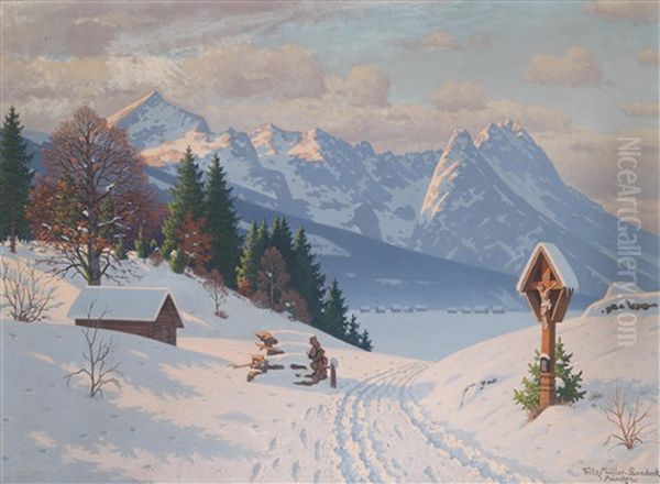 Sonniger Wintertag Oil Painting by Fritz Mueller-Landeck