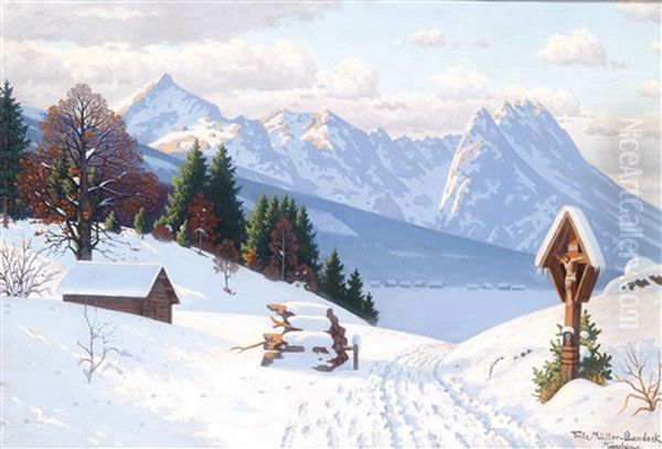 Ein Sonniger Wintertag Oil Painting by Fritz Mueller-Landeck