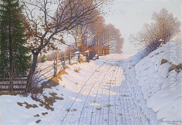 Ein Sonniger Wintertag Oil Painting by Fritz Mueller-Landeck